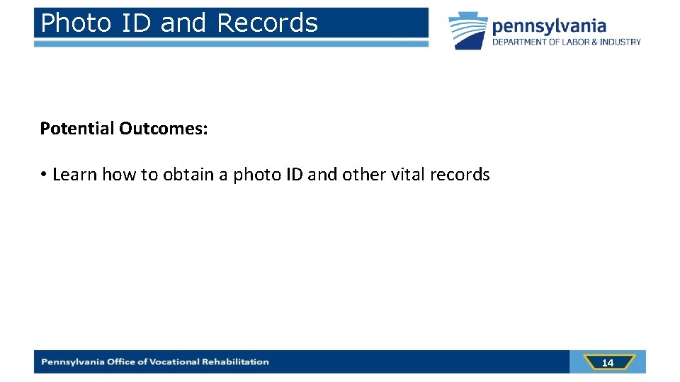 Photo ID and Records Potential Outcomes: • Learn how to obtain a photo ID