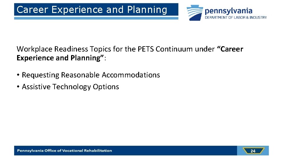 Career Experience and Planning Workplace Readiness Topics for the PETS Continuum under “Career Experience
