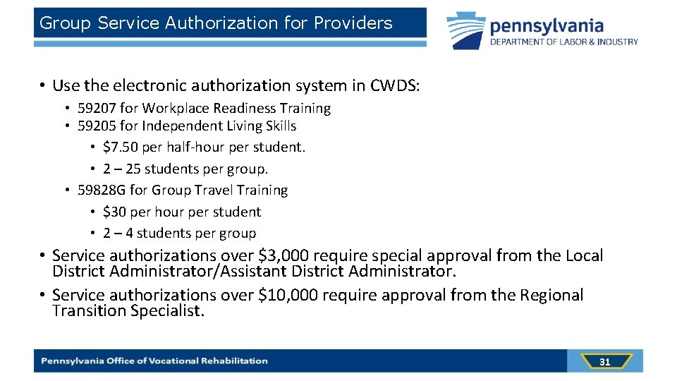 Group Service Authorization for Providers • Use the electronic authorization system in CWDS: •