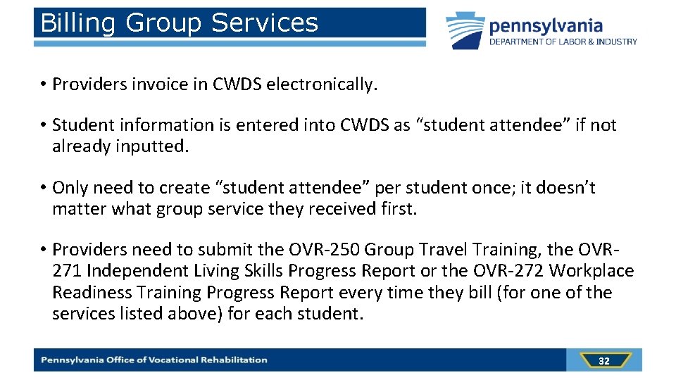 Billing Group Services • Providers invoice in CWDS electronically. • Student information is entered