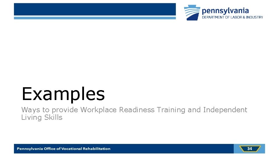 Examples Ways to provide Workplace Readiness Training and Independent Living Skills 34 