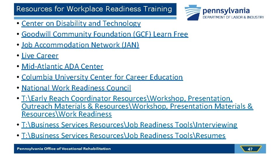 Resources for Workplace Readiness Training • Center on Disability and Technology • Goodwill Community