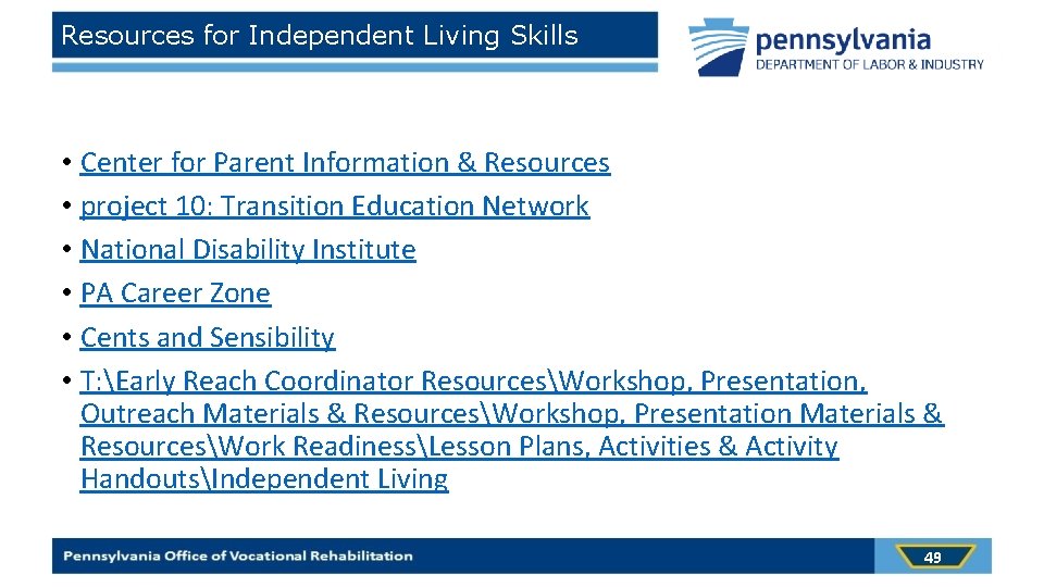 Resources for Independent Living Skills • Center for Parent Information & Resources • project