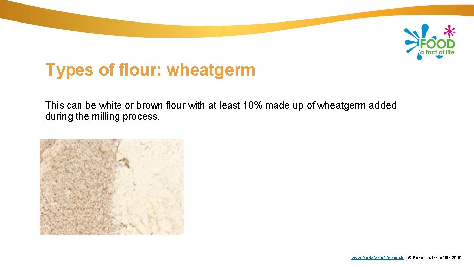 Types of flour: wheatgerm This can be white or brown flour with at least