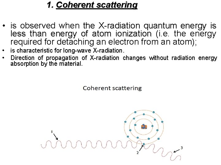 1. Coherent scattering • is observed when the X-radiation quantum energy is less than