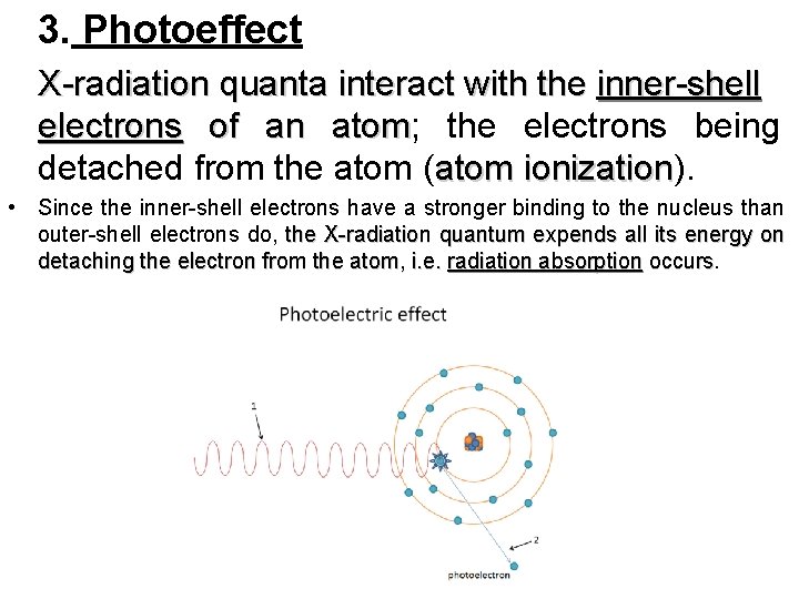 3. Photoeffect X-radiation quanta interact with the inner-shell electrons of an atom; atom the