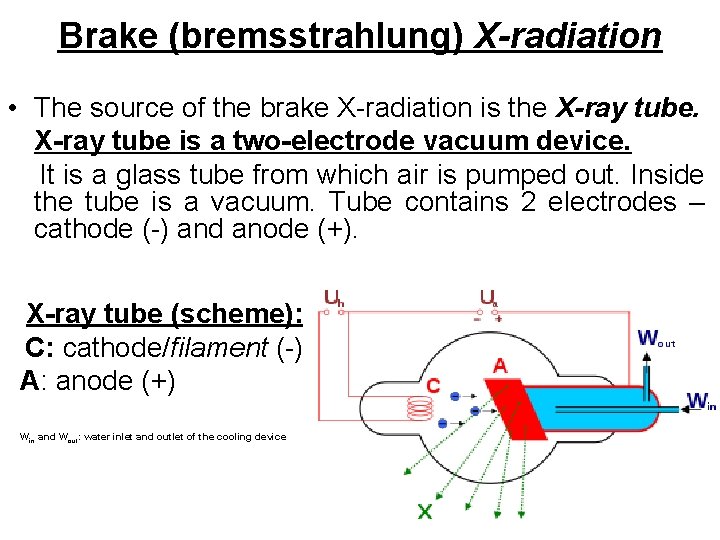 Brake (bremsstrahlung) X-radiation • The source of the brake X-radiation is the X-ray tube