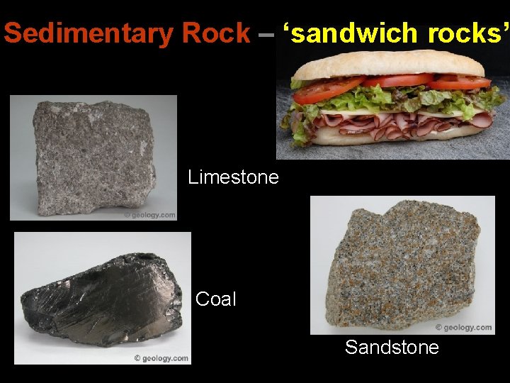 Sedimentary Rock – ‘sandwich rocks’ Limestone Coal Sandstone 