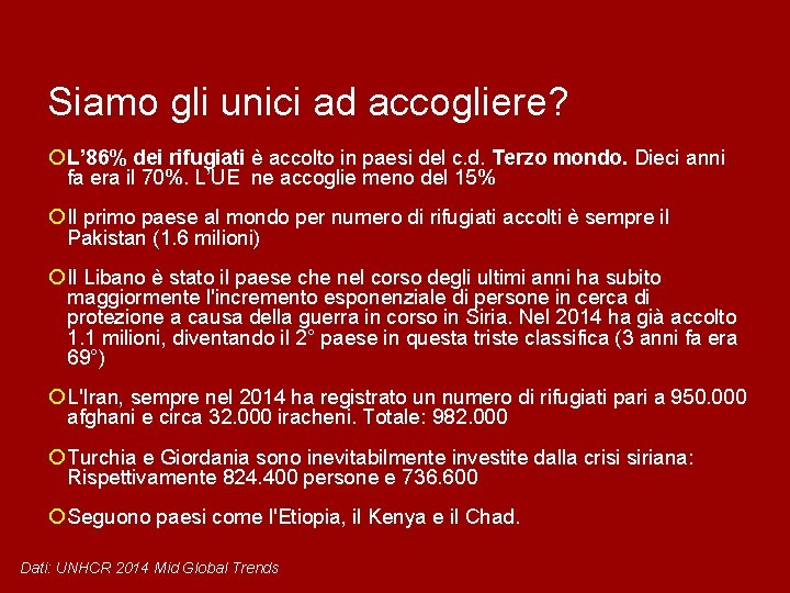 Siamo gli unici ad accogliere? ¡ L’ 86% dei rifugiati è accolto in paesi