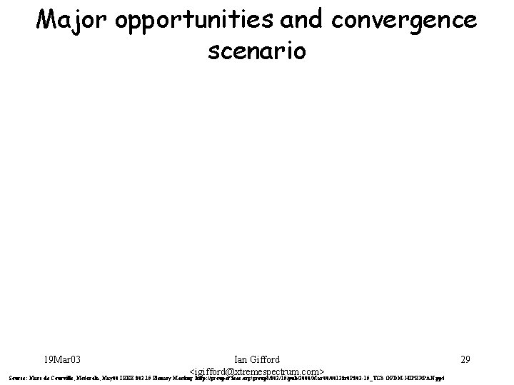 Major opportunities and convergence scenario 19 Mar 03 Ian Gifford <igifford@xtremespectrum. com> Source: Marc