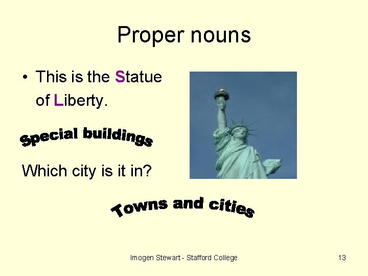 Proper nouns • This is the Statue of Liberty. Which city is it in?