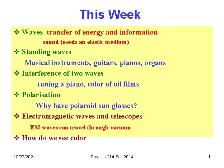 This Week v Waves transfer of energy and
