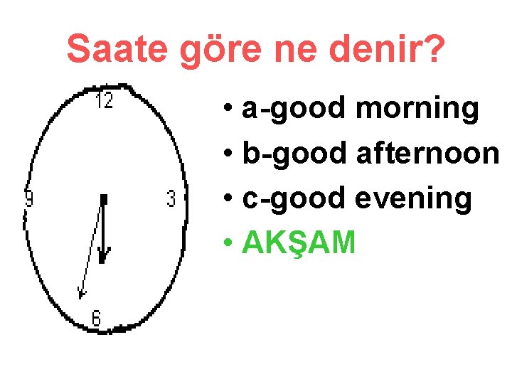 Saate göre ne denir? • a-good morning • b-good afternoon • c-good evening •