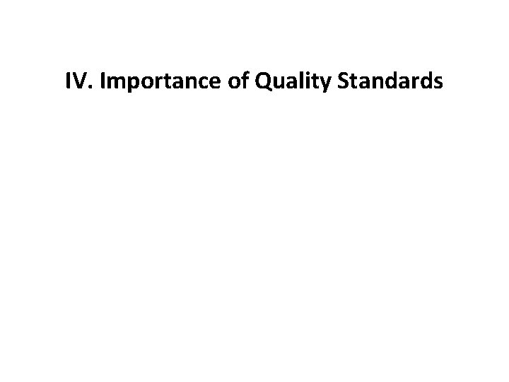 IV. Importance of Quality Standards 