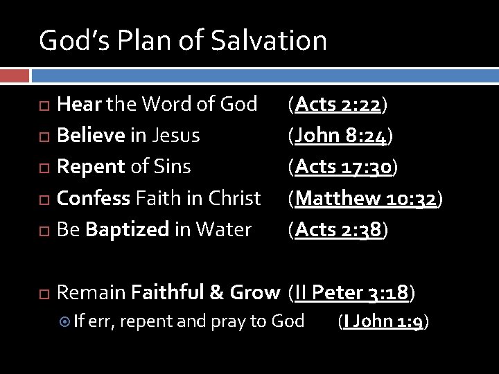 God’s Plan of Salvation Hear the Word of God Believe in Jesus Repent of