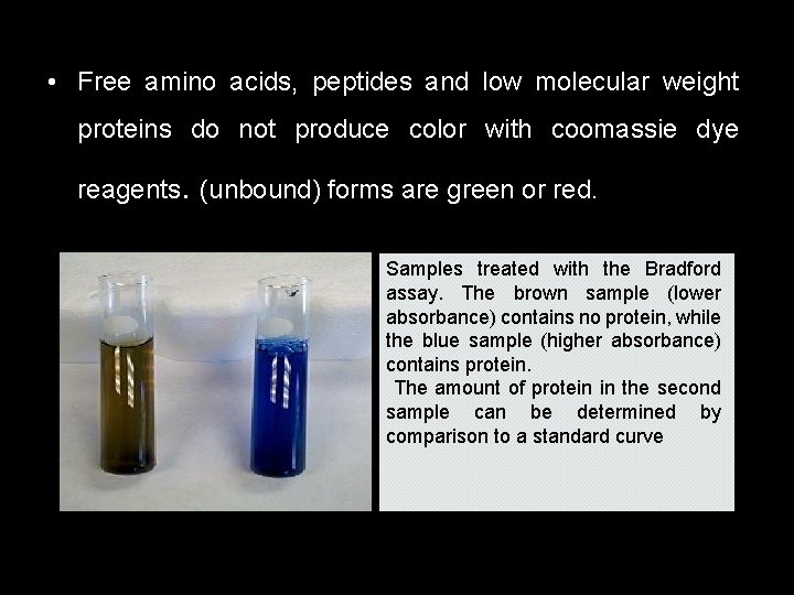  • Free amino acids, peptides and low molecular weight proteins do not produce