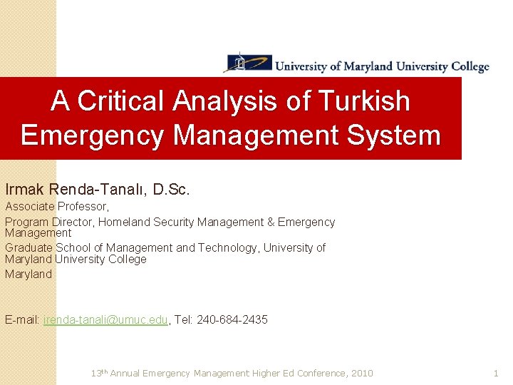 A Critical Analysis of Turkish Emergency Management System