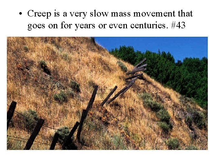  • Creep is a very slow mass movement that goes on for years