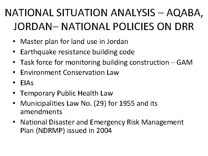 INSTITUTIONAL AND LEGISLATIVE SYSTEMS FOR DISASTER RISK REDUCTION