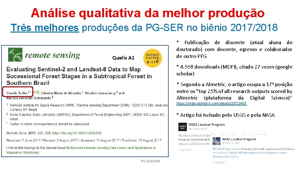 Análise qualitativa da melhor produção Três melhores produções da PG-SER no biênio 2017/2018 *