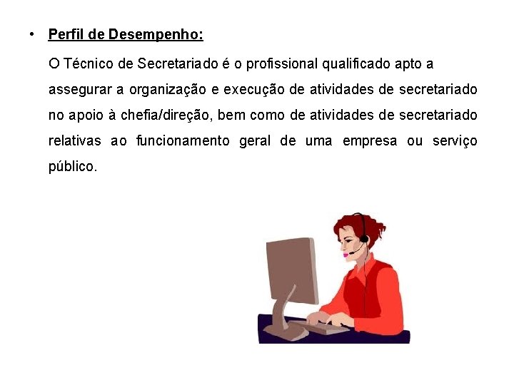  • Perfil de Desempenho: O Técnico de Secretariado é o profissional qualificado apto