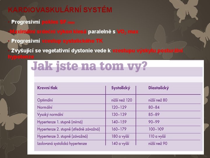 KARDIOVASKULÁRNÍ SYSTÉM • Progresivní pokles SF max • Maximální srdeční výkon klesá paralelně s