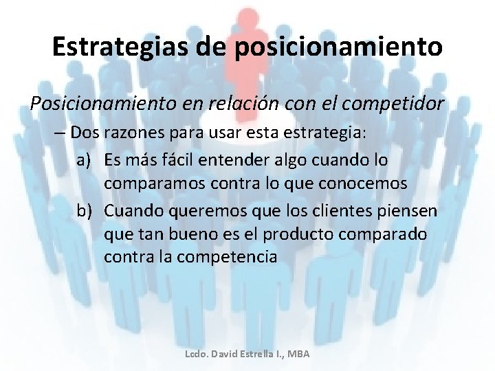 Estrategias de posicionamiento Posicionamiento en relación con el competidor – Dos razones para usar