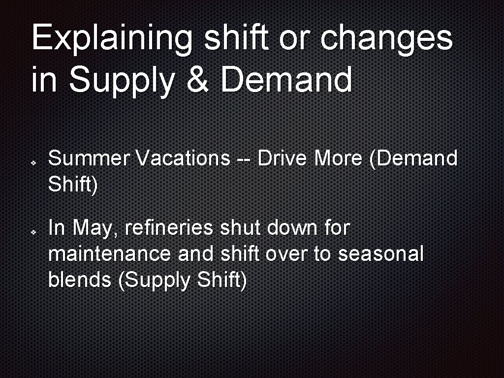Explaining shift or changes in Supply & Demand v v Summer Vacations -- Drive