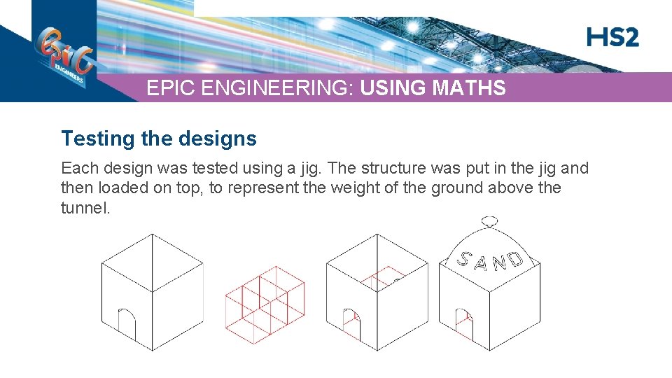 EPIC ENGINEERING: USING MATHS Testing the designs Each design was tested using a jig.