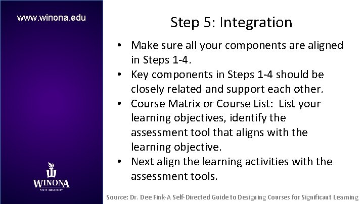 www. winona. edu Step 5: Integration • Make sure all your components are aligned