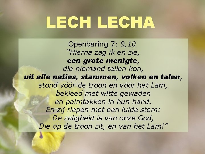 LECHA Openbaring 7: 9, 10 “Hierna zag ik en zie, een grote menigte, die