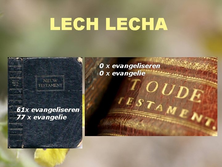 LECHA 0 x evangeliseren 0 x evangelie 61 x evangeliseren 77 x evangelie 