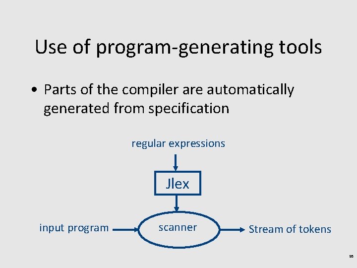 Use of program-generating tools • Parts of the compiler are automatically generated from specification