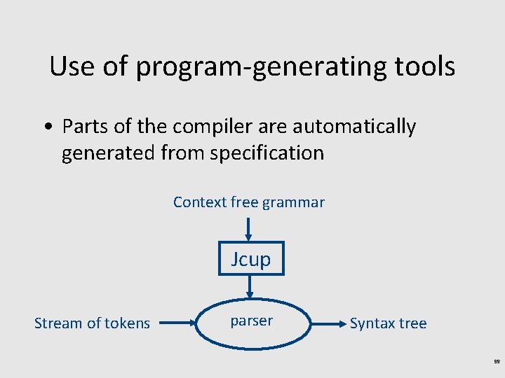 Use of program-generating tools • Parts of the compiler are automatically generated from specification