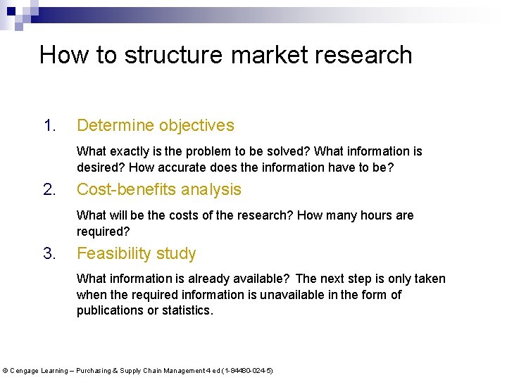 How to structure market research 1. Determine objectives What exactly is the problem to