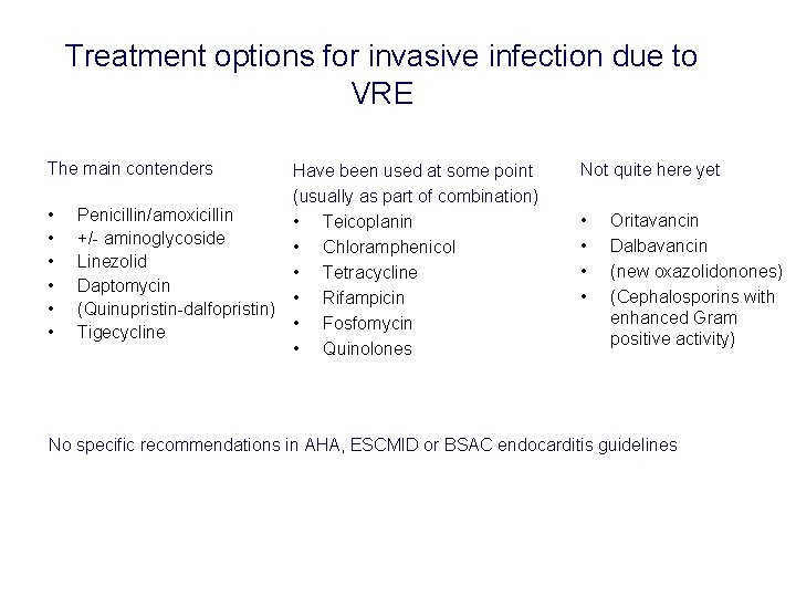 Treatment options for invasive infection due to VRE The main contenders • • •