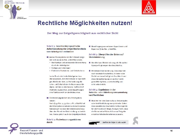 Rechtliche Möglichkeiten nutzen! Ressort Frauen- und Gleichstellungspolitik 15 