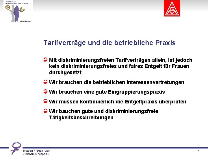 Tarifverträge und die betriebliche Praxis Mit diskriminierungsfreien Tarifverträgen allein, ist jedoch kein diskriminierungsfreies und