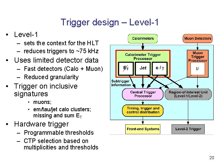 Trigger design – Level-1 • Level-1 – sets the context for the HLT –