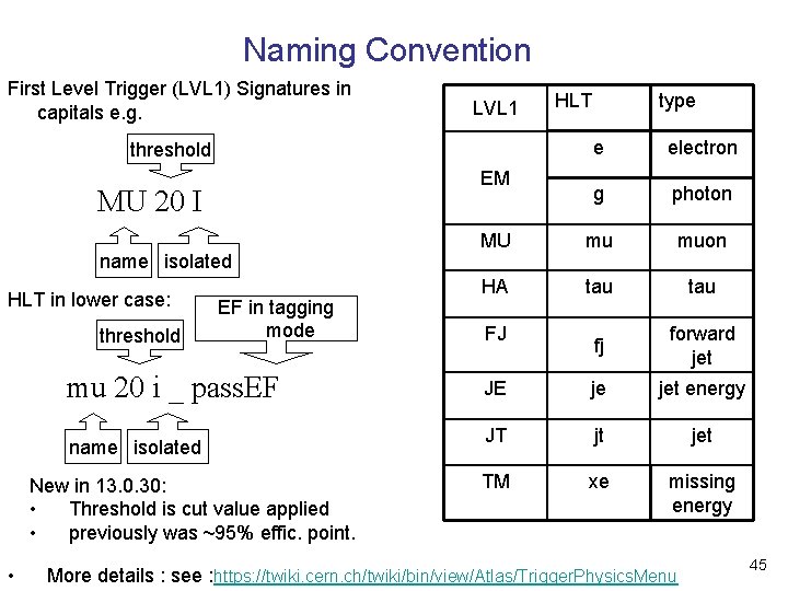 Naming Convention First Level Trigger (LVL 1) Signatures in capitals e. g. LVL 1