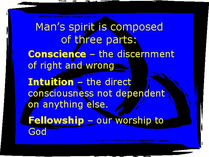 Man’s spirit is composed of three parts: Conscience – the discernment of right and