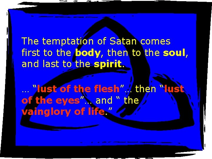 The temptation of Satan comes first to the body, body then to the soul,