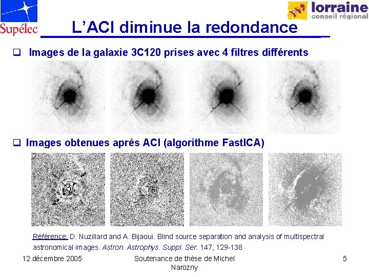 L’ACI diminue la redondance q Images de la galaxie 3 C 120 prises avec