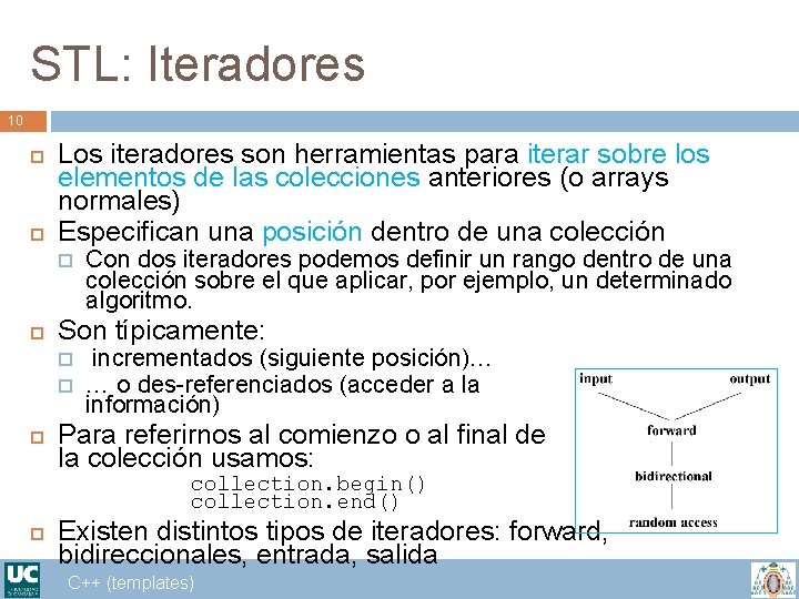 STL: Iteradores 10 Los iteradores son herramientas para iterar sobre los elementos de las