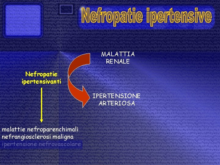 MALATTIA RENALE Nefropatie ipertensivanti IPERTENSIONE ARTERIOSA malattie nefroparenchimali nefrangiosclerosi maligna ipertensione nefrovascolare 