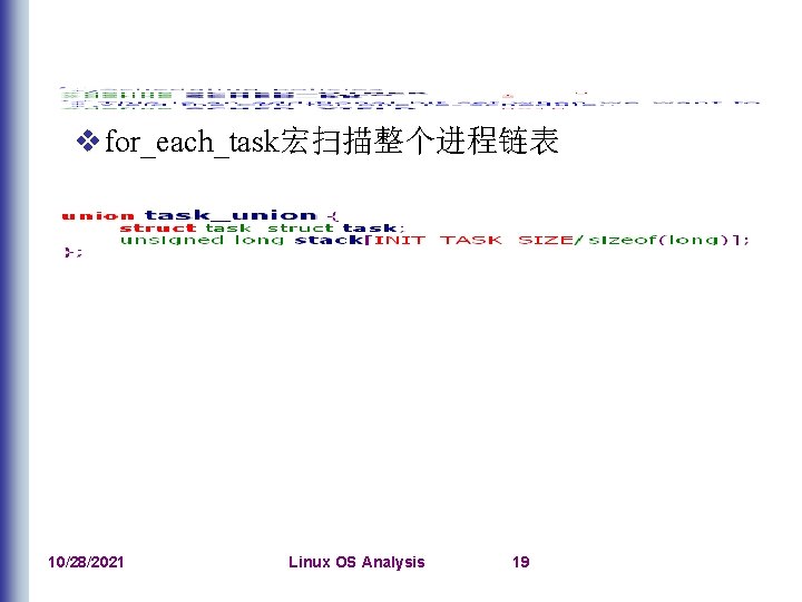 v for_each_task宏扫描整个进程链表 10/28/2021 Linux OS Analysis 19 