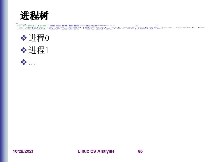 进程树 v 进程0 v 进程1 v… 10/28/2021 Linux OS Analysis 65 