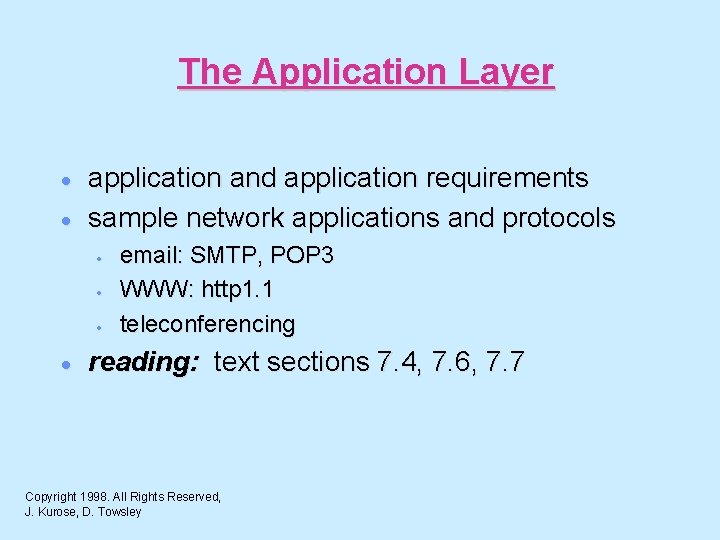 The Application Layer · · application and application requirements sample network applications and protocols