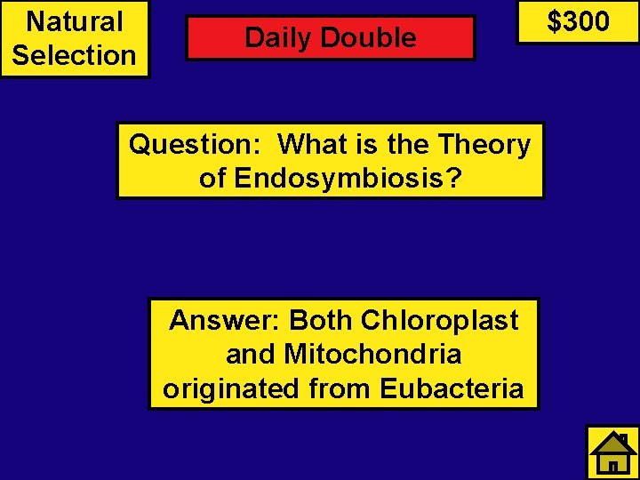 Natural Selection Daily Double Question: What is the Theory of Endosymbiosis? Answer: Both Chloroplast