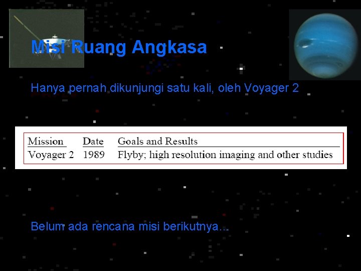 Misi Ruang Angkasa Hanya pernah dikunjungi satu kali, oleh Voyager 2 Belum ada rencana